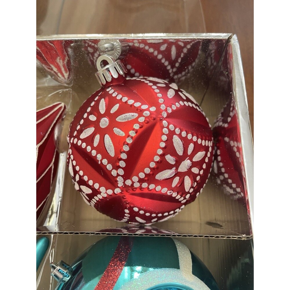 Martha Stewart Living Jumbo 8pc Ornament Set Blue Red Silver Glitter Christmas - Picture 9 of 14